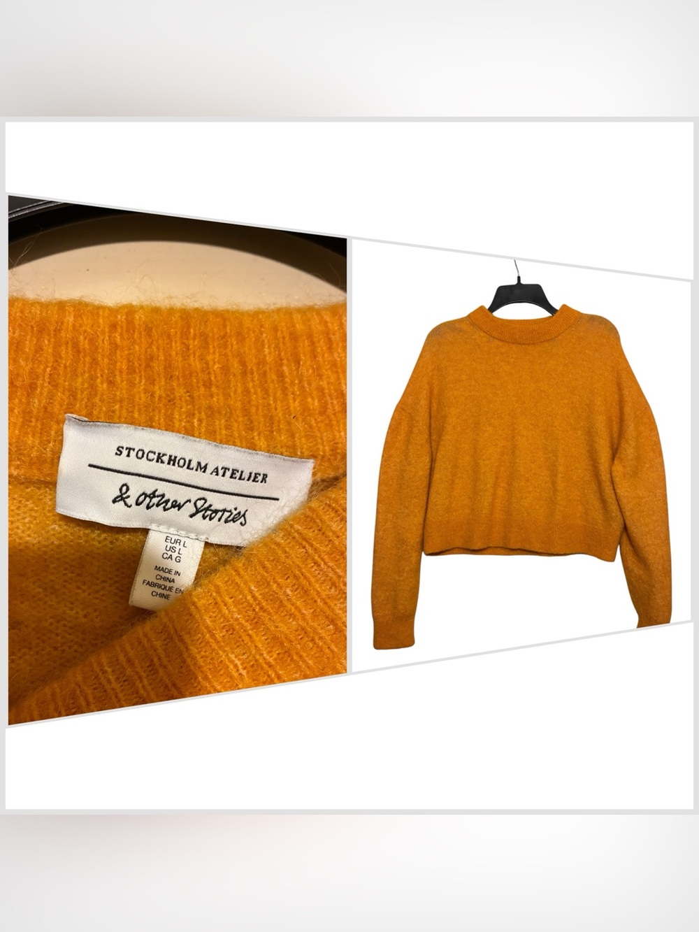 MOHAIR-BLEND JUMPER w/ wool in Mustard Sweater Sweatshirt Sz L & other stories